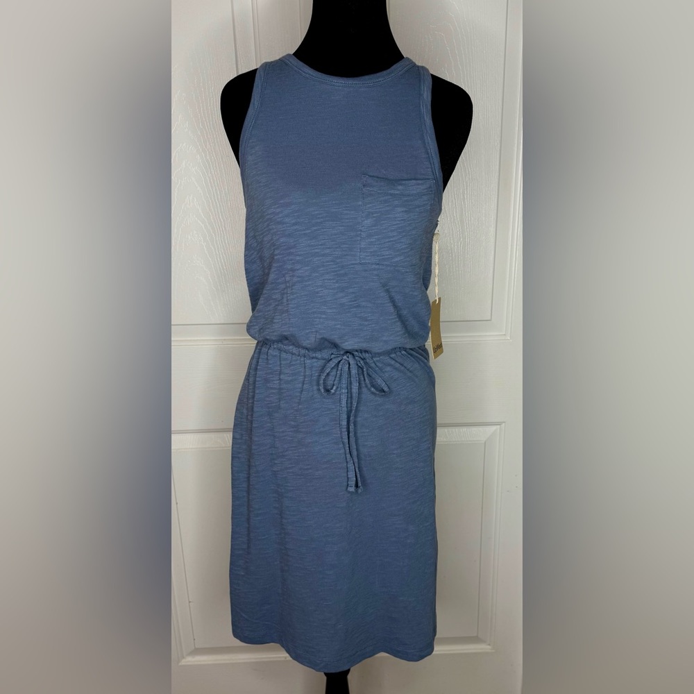 NWT $68 Retail, 100% COTTON Blue Sleeveless comfortable Dress with Pockets!